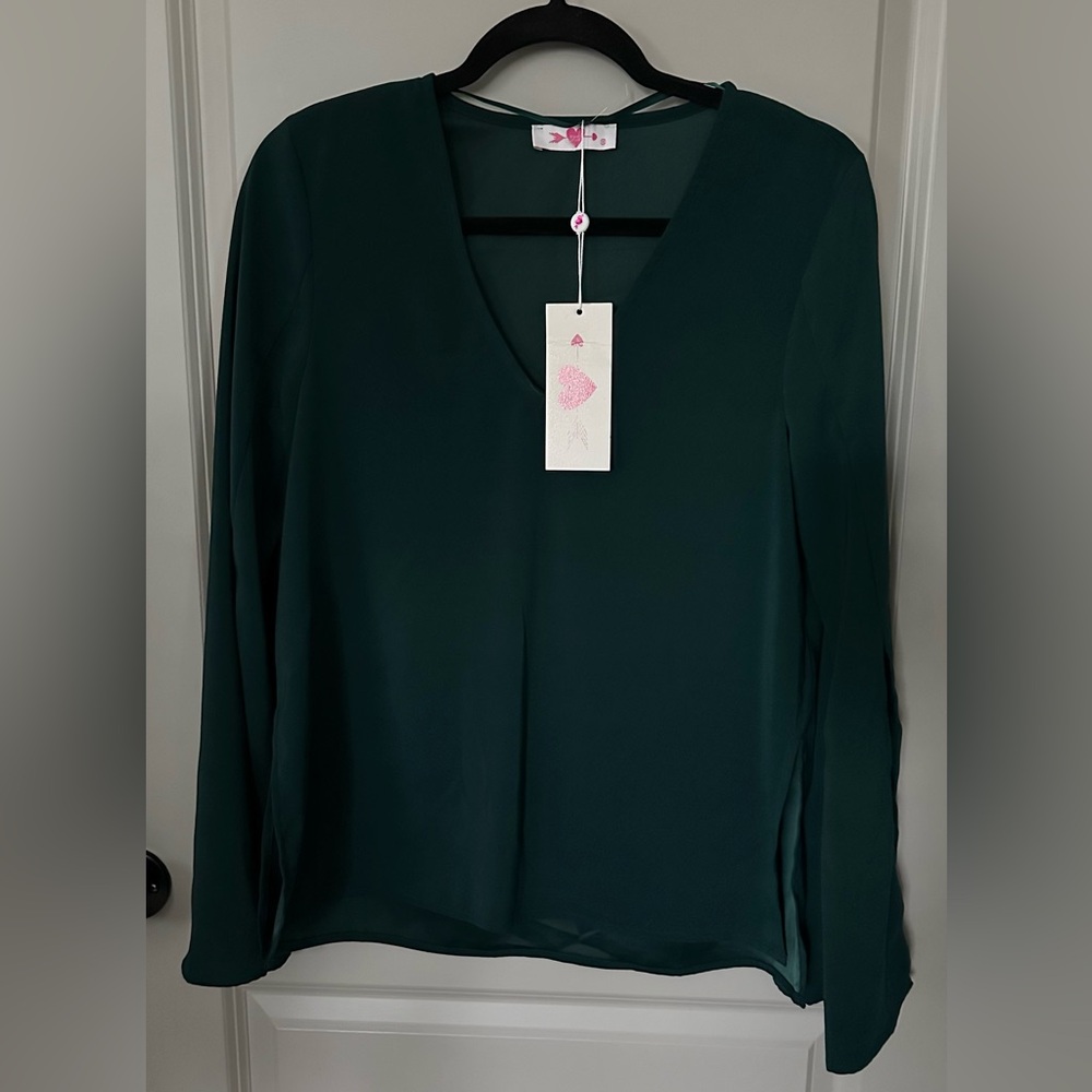 NWT Velvet Heart Elegant Dark Green Blouse Shirt